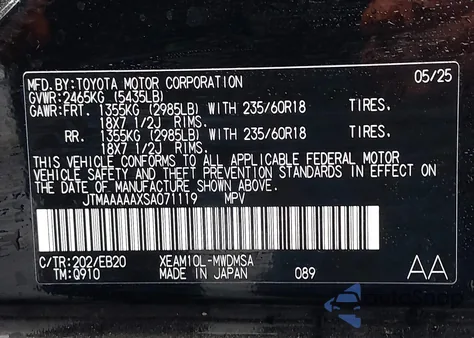 2025 Toyota Bz4X Xle z USA, uszkodzony, nr VIN JTMAAAAAXSA071119